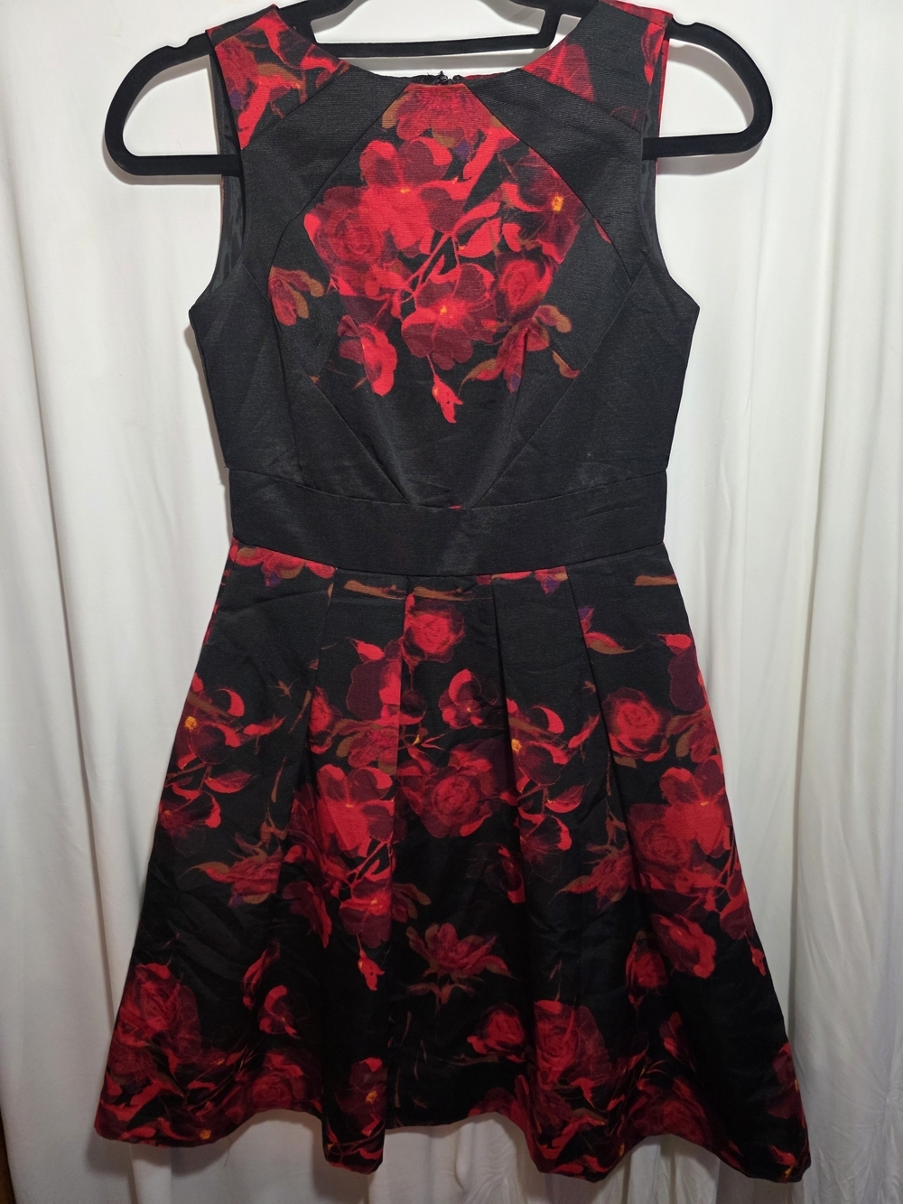 Taylor Black & Red Floral Fit & Flare Cocktail Dress | Sleeveless | Women's - Picture 12 of 12